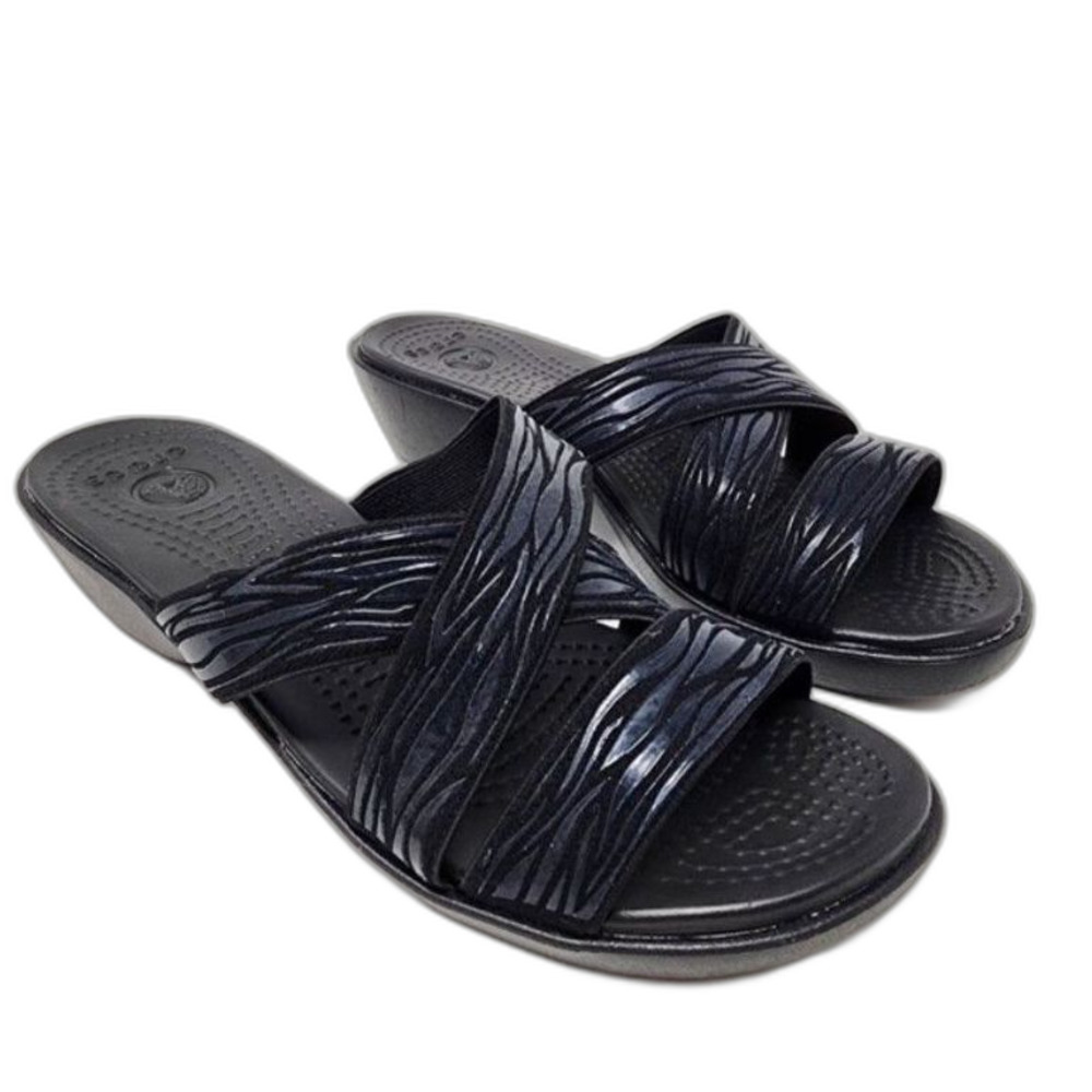 Crocs Women's Molalla Black Animal Print Strappy Slip-On Mule Sandal Size 8